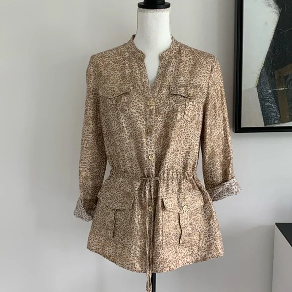 Charter Club 100% linen gold shimmer safari jacket M - Picture 1 of 8